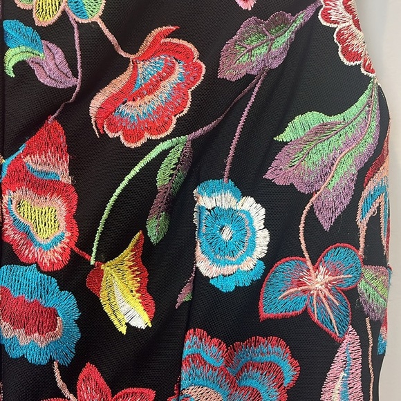 Monique Lhuillier Sonya Like New Dress Black Floral Embroidered Colorful Midi - Picture 10 of 13